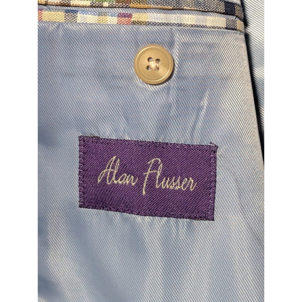 Alan Flusser Men's Multicolor Patchwork Madras Cotton Blazer Jacket Size 46R - Picture 4 of 9